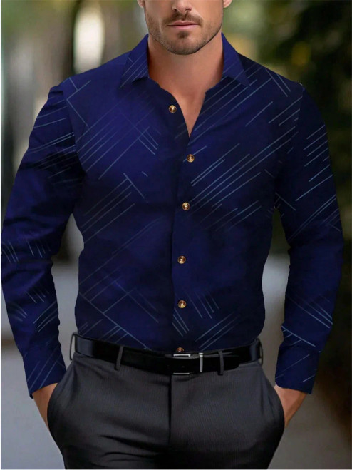 Color: Green, Size: 5XL - 10 colors men's formal shirt button-up shirt long sleeve striped lapel sp F640-12000039556777685