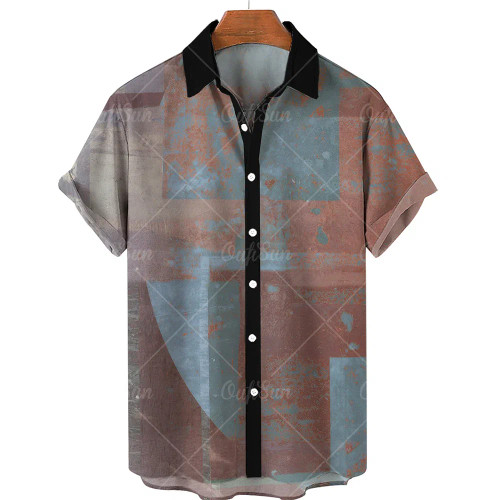 Color: SKY BLUE, Size: L - Men's Hawaiian Shirts Men's Short Sleeved Vintage Shirt Men's Fashionabl F640-12000039223757158
