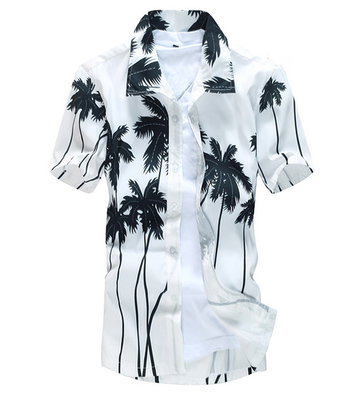 Color: ST22 white, size: L - Summer beach shirt men's casual loose short-sleeved shirt Q119-CJNSTXYH00384-ST22 white-L