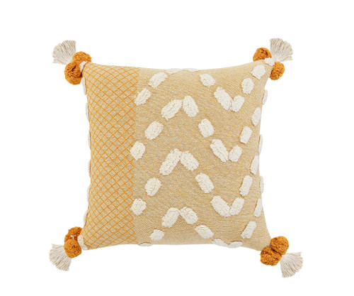 20" X 20" Yellow And Cream 100% Cotton Geometric Zippered Pillow N270-517237 20" X 20" Yellow And Cream 100% Cotton Geometric Zippered Pillow N270-517237