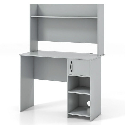Home Office Desk with Raised Display Shelf and 2 Open Shelves-Gray B593-CB10684