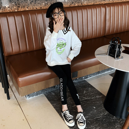 Color: White sweater, Child size: 160cm - Letter Sweatshirt Leggings Two-Piece Set, Big Boy Spring  Q119-CJNT122204511KP