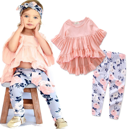 Toddler Kids Baby Girls Outfits Clothes Sets Cotton T-shirt Top Short Sleeve Pants Flower 2PCS Clot Q119-CJWJNHNT00107