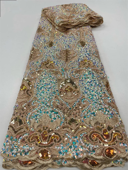 Color: WHITE, length: 3 YARDS, Width: 120cm - 2023 High Quality French Mesh Embroidery Sequins Lace F640-12000034343182295