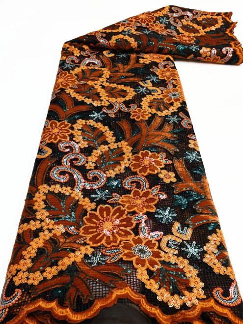 Color: BROWN, length: 5 yards, Width: 120cm - African Velvet Lace Fabric, High Quality Elegant Nige F640-12000040330660627