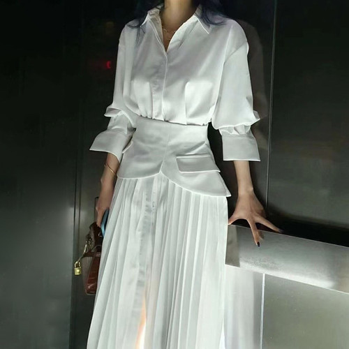 2021 Summer Fashion And Elegant Women's Suit High-waisted Waist Shirt Pleated Long Asymmetrical Hem Q119-CJLY1215039