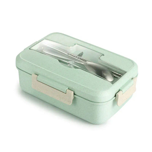 Color: green, Ships From: CHINA - Microwave Lunch Box Wheat Straw Dinnerware with Spoon Chopsticks  F640-12000039365195428