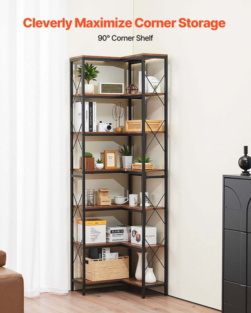  7 Tier Corner Bookshelf, 79" Tall Corner Bookcase with Heavy Duty Metal Frame & Wooden Shelves, In E415-ZLSZJSNJTMK7E7TZ8001V0