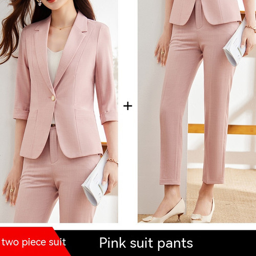 Color: Pink Suit Pants, size: XXXXL - Women's Slim-fit 34 Sleeve Professional Suit Q119-CJYD197494249WD
