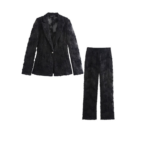 Color: Set, Size: S - Women's Clothing Sequin Translucent Blazer Trousers Q119-CJLS223509712LO