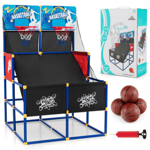Kids Arcade Basketball Game Set with 4 Basketballs and Ball Pump - Color: Multicolor D681-SP37889