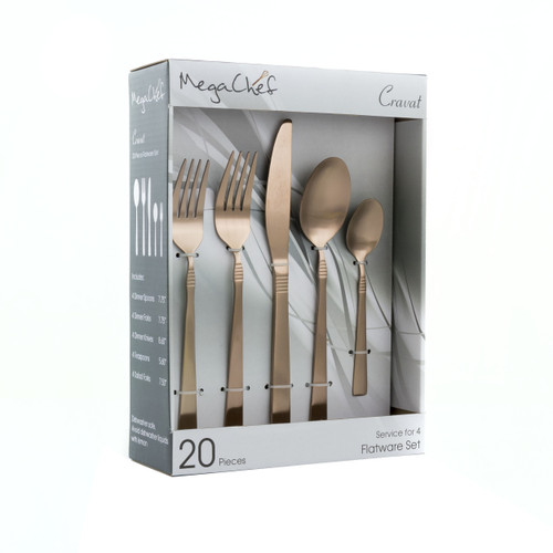 MegaChef Cravat 20 Piece Flatware Utensil Set, Stainless Steel Silverware Metal Service for 4 in Ma D970-MCFW-CRAVAT-MATTEROSE