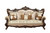 42" Beige Polyester Blend Curved Damask Sofa And Toss Pillows With Brown Legs N270-348225