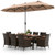 10 Piece Outdoor Dining Set with 15 Feet Double-Sided Twin Patio Umbrella-Brown - Color: Brown D681-NP10209CF+HW71525+