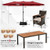 11 Pieces Patio Dining Set with 15 Feet Double-Sided Patio Umbrella and Base-Wine - Color: Wine D681-NP11368WN+HW71814+