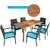 7Pcs Patio Rattan Cushioned Dining Set with Umbrella Hole-Turquoise - Color: Turquoise D681-HW65409ATU+