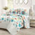 King size Lightweight Floral Teal Blue Pink White 3-Piece Polyester Quilt Set Q280-KINFLOR88947
