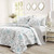 Full/Queen Blue Grey Floral Lightweight Thin Polyester Fabric 3-Piece Quilt Set Q280-BGDFR56778