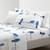 Queen size Blue White Floral Birds on Wire Soft Polyester 6 Piece Sheet Set Q280-QUBBDRT65412