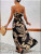 Color: black, Size: M - Elegant Deep V-neck Dress Women Summer Sleeveless Printed Vest Skirt Set Se F640-12000040466890706