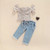 Summer Girls Bubble Floral Plastic Waist Top  Denim Pants Fashion Set Q119-CJNT1162055