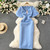 Color: Blue, Size: 3XL - French Style Puff Sleeve Waist-tight Banquet Party Dress Q119-CJLY202997506FU