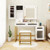 Makeup Vanity Desk Dressing Table and Stool Set with Lighted Mirror-White - Color: White D681-HU10854US-WH