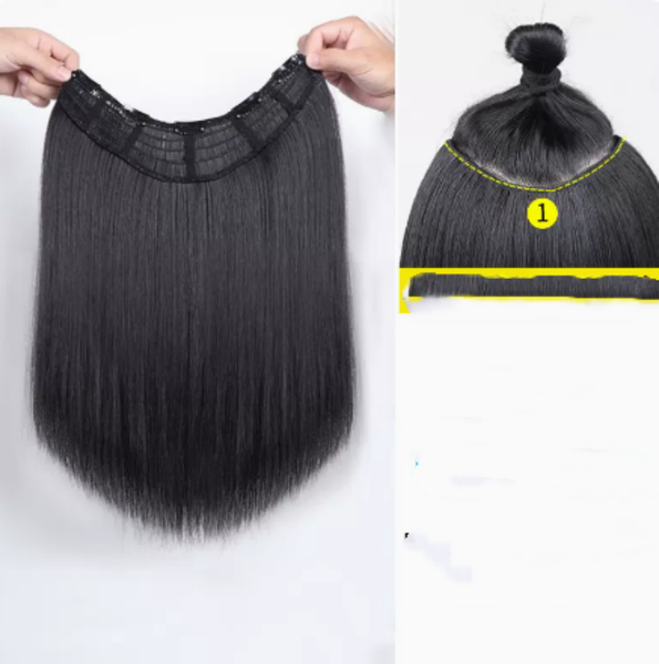 Color: Black, Size: 40cm - Women's Long Straight Hair Hairpiece  Without Mark Q119-CJJF166822301AZ