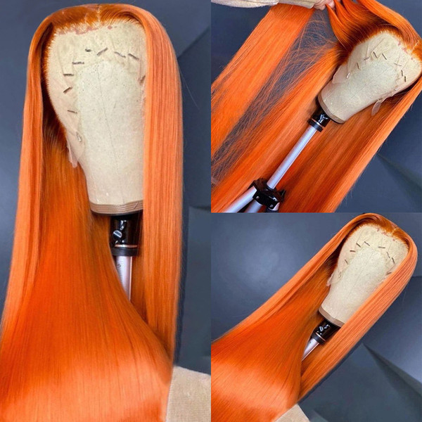 Color: Orange, Wig Length: 18inch - 13x4 Lace Front Wig Human Hair For Black Women Q119-CJJF183134602BY