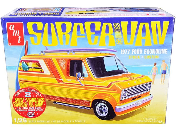 Skill 2 Model Kit 1977 Ford Econoline Surfer Van with Two Surfboards 2-in-1 Kit 1/25 Scale Model by F977-AMT1229M