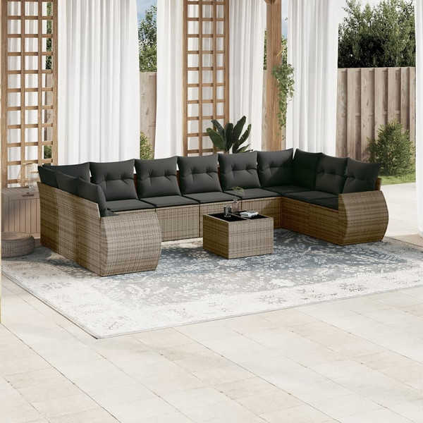  Outdoor Sofa Set Grey PE Rattan, Powder-Coated Steel, Tempered Glass A949-3221879