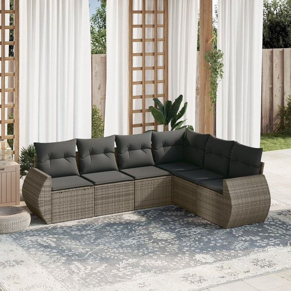  Garden Sofa Set Grey PE Rattan, Powder-Coated Steel Large Modular A949-3221409