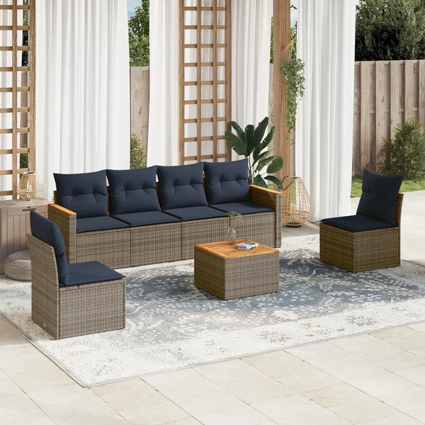  7 Piece Garden Sofa Set with Cushions Grey Poly Rattan A949-3225872