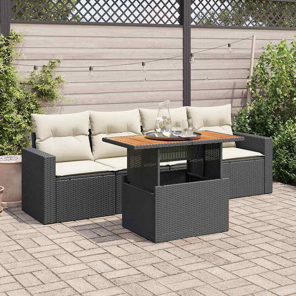  Garden Sofa Set Black PE Rattan 5-piece set Adjustable Armrests A949-3326982