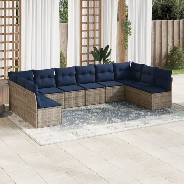  10 Piece Patio Sofa Set with Cushions Gray Poly Rattan A949-3218091
