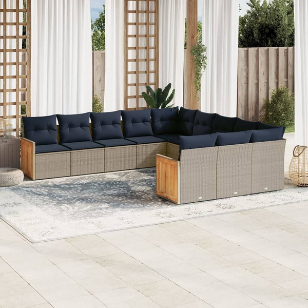  11 Piece Patio Sofa Set with Cushions Gray Poly Rattan A949-3228112