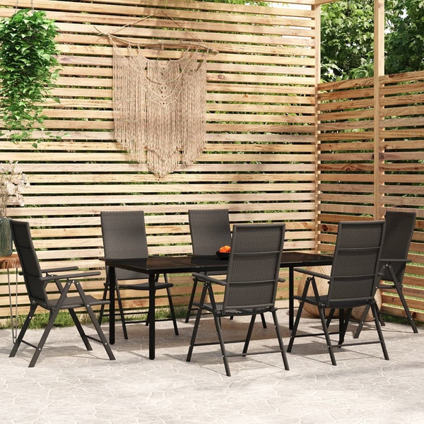  Garden Dining Set Black Powder-coated steel Large Foldable A949-3099105
