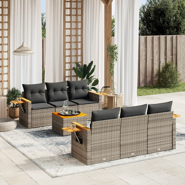  Garden Sofa Set Grey PE rattan Large Adjustable Feet A949-3226634