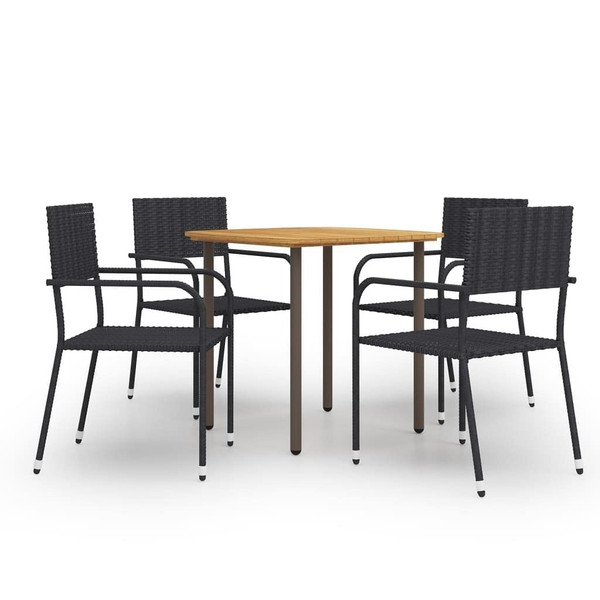  Dining Set Black Solid Acacia wood, Powder-Coated Steel, PE Rattan A949-3072489