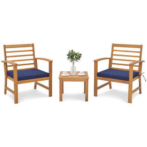 3 Pieces Outdoor Furniture Set with Soft Seat Cushions-Navy - Color: Navy D681-HW72089NY