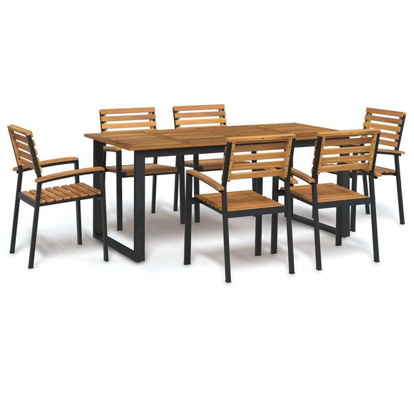  7 Piece Patio Dining Set Solid Wood Acacia and Metal A949-3155403