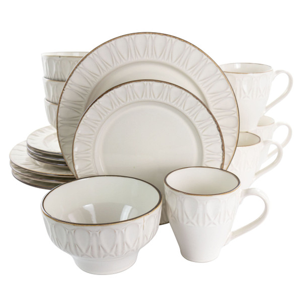 Gibson Elite Golden Halo 16 Piece Stoneware Dinnerware Set D970-127004.16