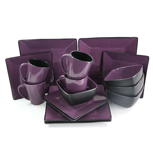 Elama Mulberry Loft 16 Piece Modern Premium Stoneware Dinnerware Set with Complete Settings for 4 D970-ELM-MULBERRY16