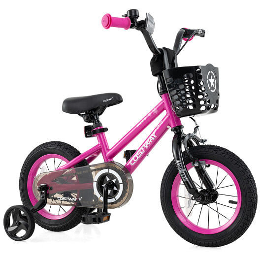 12 Inch Kids Bike Adjustable Bicycle with Front Basket for Children Aged 3-4 Years Old - Color: Pin D681-TS10230PI-12