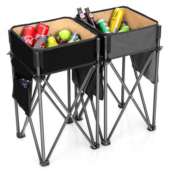 2 Pieces Folding Camping Tables with Large Capacity Storage Sink for Picnic-Black - Color: Black D681-NP10289DG-2