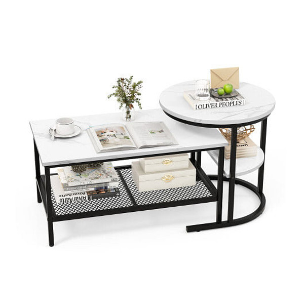 Set of 2 Nesting Coffee Table with Extra Storage Shelf for Living Room-Black - Color: Black D681-JV11232DK
