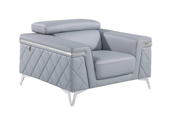42" Light Gray And Silver Top Grain Leather Club Chair N270-534092