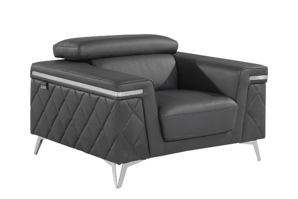 42" Gray And Silver Metallic Top Grain Leather Club Chair N270-534091
