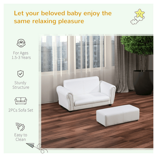 Kids Sofa Set with Footstool-White T575-S0671421989