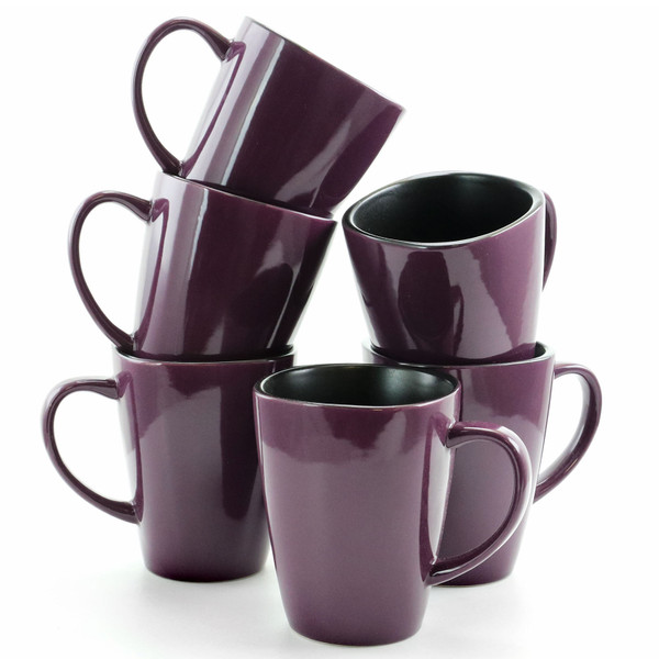 Elama Mulberry 14 oz Stoneware Mugs in Purple, Set of 6 D970-EL-MULBERRY-6PC-CUPS